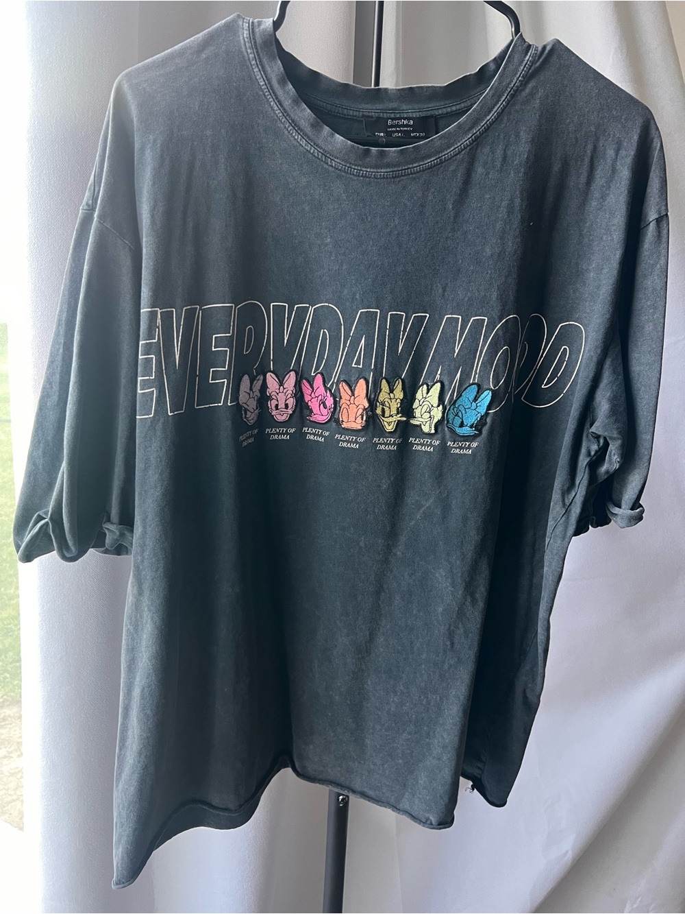 Bershka Black Disney Logo Crewneck Tee daisy embroidered